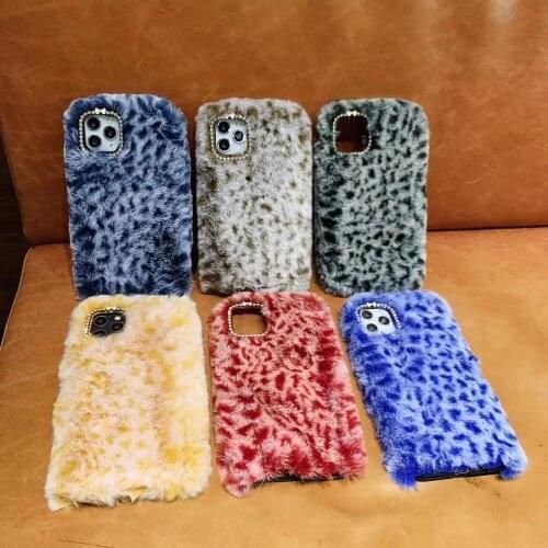Luxury Leopard Fluffy Hair Cute Warm Fur Back Cover Lady Furry Soft Phone Case Diamond Lens For LG Stylo 4 5 6 7 4G 5G K51 K61