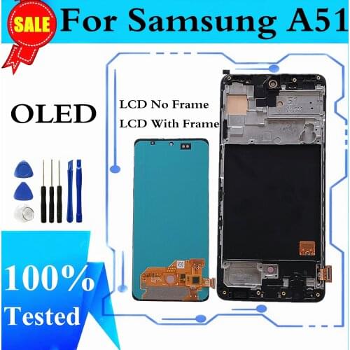 OLED LCD For Samsung Galaxy A51 A515 LCD Display Touch Screen Digitizer With Frame For Samsung A51 SM-A515F Display Replacement