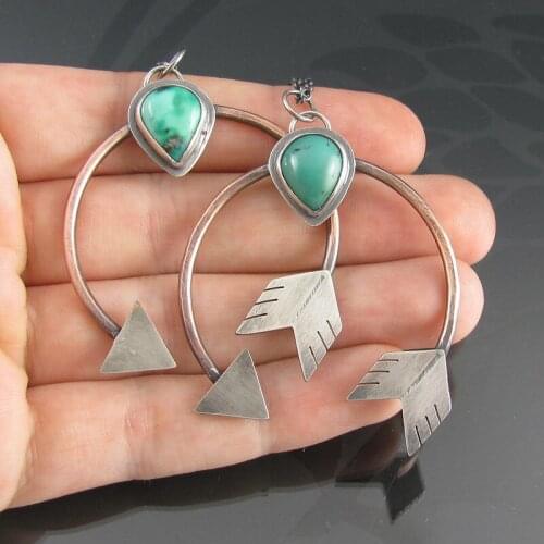 Delicate Embowed Arrow Turquoises Earring for Lovers Boho Jewelry Silver Color Teardrop Stone Dangle Earring Pendientes
