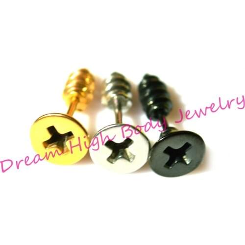 Cross Shaped Screws Tragus Ear Stud Earring 316l Stainless Steel Barbell Punk Jewelry Cheaters Taper Fake Plug Piercing For Girl