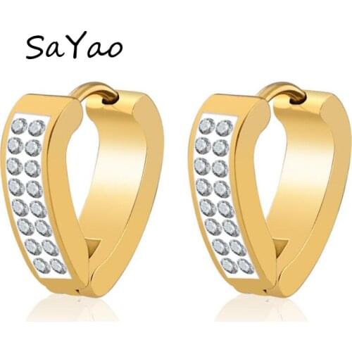 SaYao 2 Piece Stainless Steel Punk Hoop Earring Circle Crystal Heart Huggie Earrings Body Piercing Jewelry helix tragus Earring