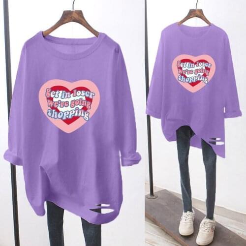 Chic Letter Printing Loose Plus Size Long-sleeved T-shirt Women Spring Summer 2021 New Mid-length Casual Top T Shirts for Women