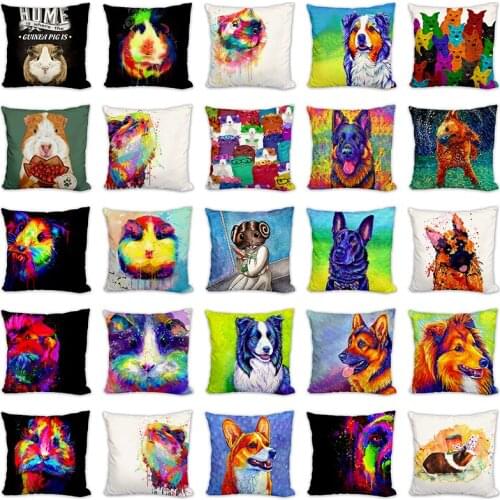 Guinea Pig Cushion Cover 45x45 Polyester Pillowcase Decorative Sofa Cushions Pillowcover Home Decor Water Color Pillow Cases