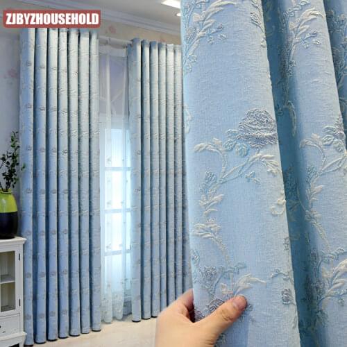 Fresh Pastoral Embossed Jacquard Curtains Nordic Simple Modern American Living Room Bedroom Bay Window Blackout Curtains