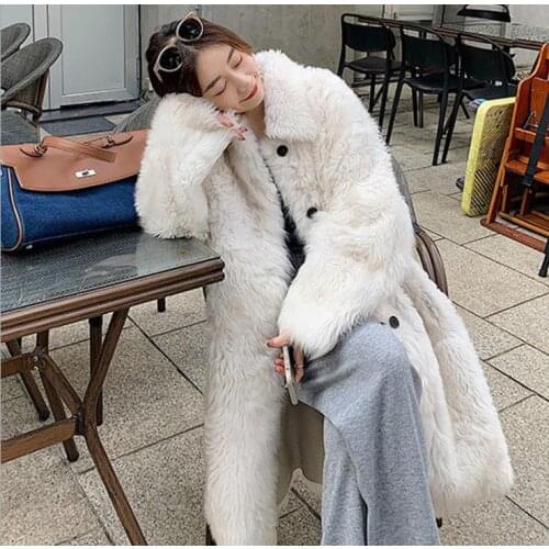 Women Winter Autumn Long Section Single Breasted Imitation Fur Jacket Elegant Female Turn Down Collar Fake Fur Overcoat J3571