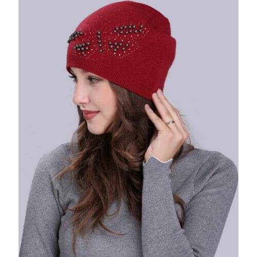 Lady Wool Knitted Hat Girls Cashmere Winter Warm Hat Female Knit Skullies Beanies Hats Knitted Cap Adjustable Solid Color B-9440