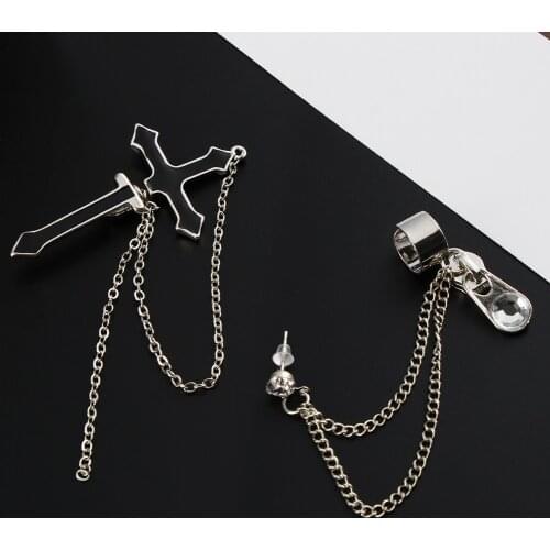 Cross Drop Earrings New Fashion Vintage Long Chain Cross Zipper Drop Earrings For Men Women Party Punk Jewelry Gift