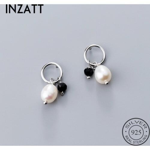 INZATT Real 925 Sterling Silver Trendy Stud Earrings For Fashion Women Wedding Fine Jewelry Black Crystal Pearls Accessories