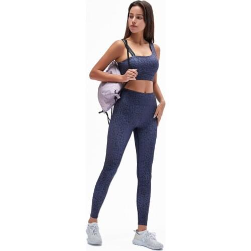 Printing Fitness Tracksuit Women Leopard High Waist Leggings Outfits Sloping Shoulder Bra Sports Fitness Yoga Running Suit