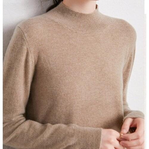 2021 Women Half High Collar Sweater Autumn Winter New Thick Long Sleeved Loose Knitted Pull Jumper Female Solid Color Sweater