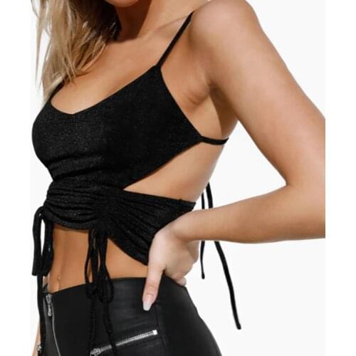 Sexy Camisole Spaghetti Straps Backless Women Drawstring Bandage Cropped Tank Top for Party Streetwear