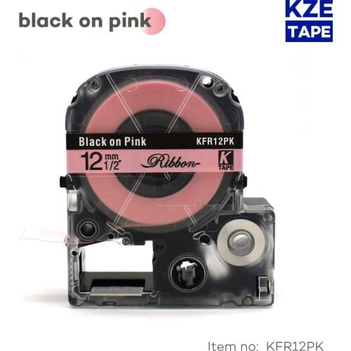 1pcs 12mm*5m black on pink Satin Label Tapes KFR12PK label ribbon for Epson KingJim Label Printer maker LW-300 LW400