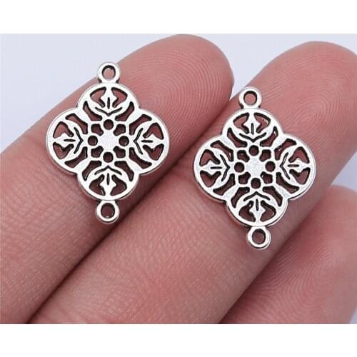 10PCS/lot 20*15mm Hollow Flower Metal Charm Connector Antique Silver Color Making DIY Handmade Tibetan Jewelry DIY