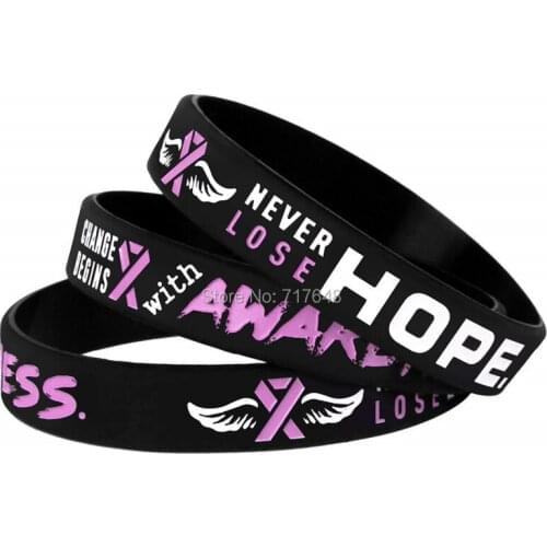 100pcs Breast Cancer Awareness Pink Ribbon wristband silicone bracelets free shipping by epacket A