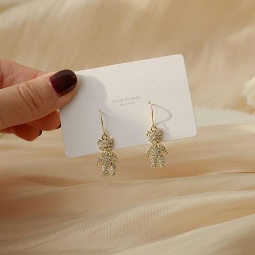 14k Real Gold Plated Fashion Jewelery Crystal Bear Exquisite Stud Earrings for Woman Holiday Party Elegant Earring