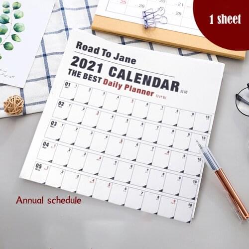 2021 Block Year Planner Daily Plan Paper Wall Calendar for Stationery Study Planning Learning School Office supplies