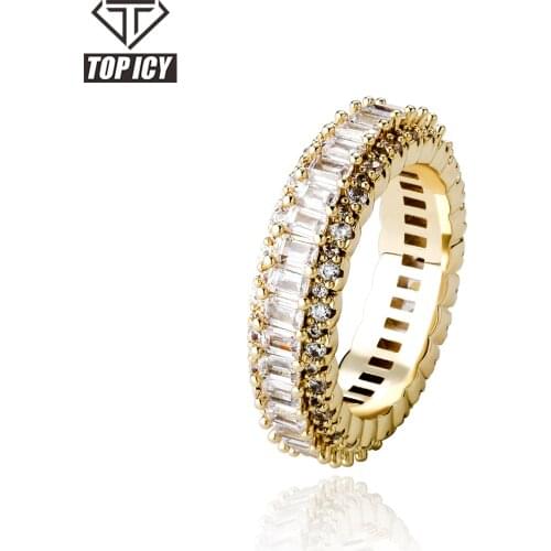 2021 New Arrival Baguette Stones 6 Times 14k Gold Plated Brass Ring AAA+ Cubic Zircon Prong Setting Rings Jewelry