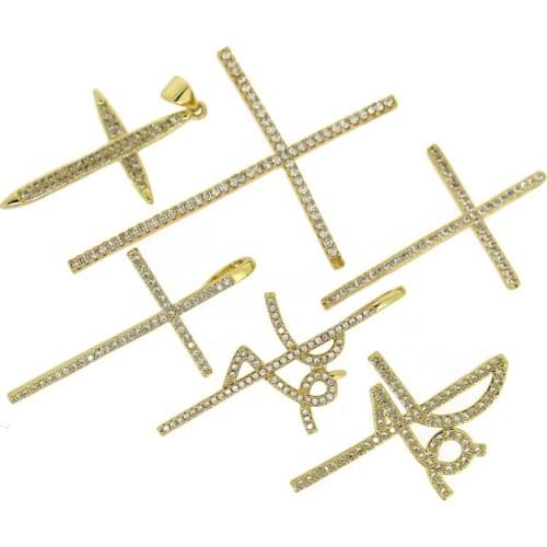 3pcs Pave White Crystal Cubic Zircon Cz Religious Thin Cross Gold Charm Pendant For DIY Making Jewelry Materials Wholesale 2021