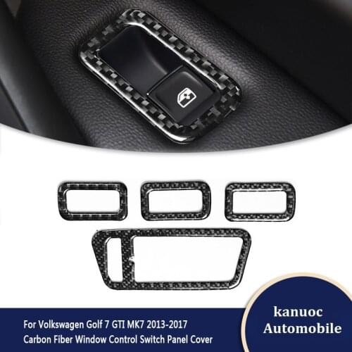 4pcs/set Carbon Fiber Car Window Control Switch Panel Decor Cover Styling Decals for Volkswagen VW Golf 7 GTI MK7 2013-2017