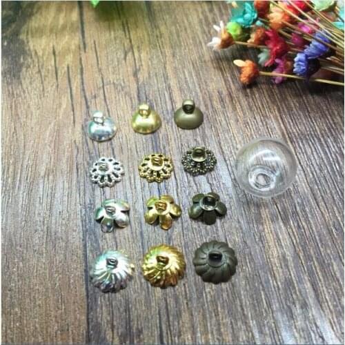 5sets/lot 14*4mm ball glass globe with beads cap jewelry findings DIY glass bottle vial pendant necklace pendant charms