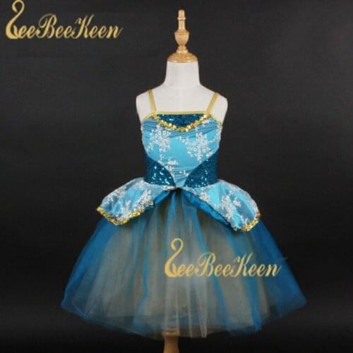 Ballet Dress For Girls Blue Classical Ballet Long Tutu Ballerina Stage Show Clothes Fluffy Modern Finery Women Dance Costume