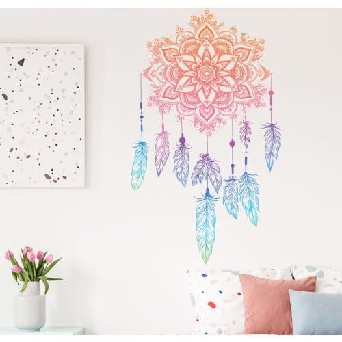 Bohemian Dream Lotus Feather Wall Stickers Living Room and Bedroom Background Wall Decals Room Decor Teenager Aesthetic Poster