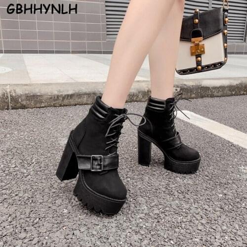 Block gothic boots Fashion autumn shoe women Ankle Boots High Heels botas cowboy mujer chunky heel boots fall booties LJA861
