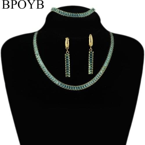 BPOYB 6 Color Sparkling Dreaming Zircon Necklace Earrings Bracelet Luxury Pure Gold Color Jewelry Set For Women Wedding Party