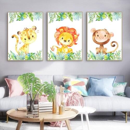 Baby Lion Zebra Giraffe Monkey Nursery Wall Art Canvas 3D DIY Diamond Painting Nordic Posters Wall Pictures Painting Decor
