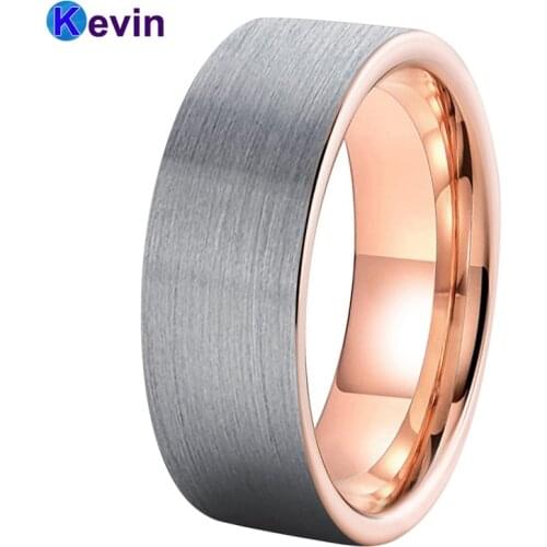 Men Women Wedding Band Rose Gold Tungsten Jewelry Ring Flat Band Brushed Finish 6MM 8MM Comfort Fit