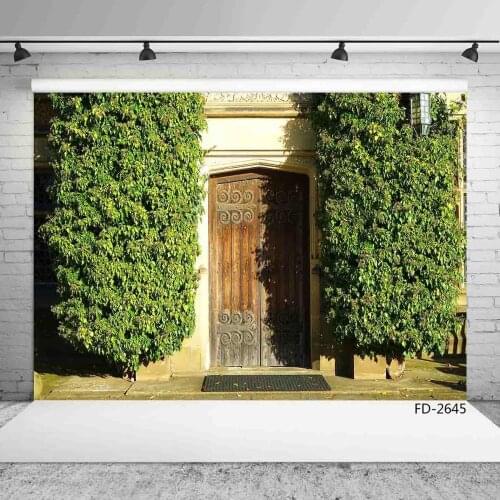 Green Plant Wall Wooden Door Photography Background Vinyl Cloth Photo Backdrops for Children Portrait Photophone Photobooth