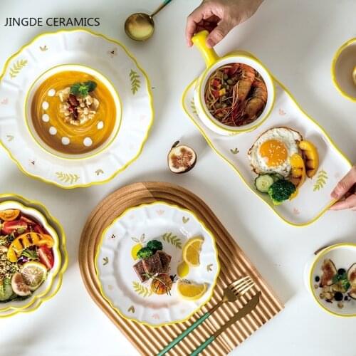 Lemon Print Ceramic Tea Milk Cup Breakfast Bowl Western Food Plates Soup Noodles Bowl Salad Dessert Dish Kitchen Tableware