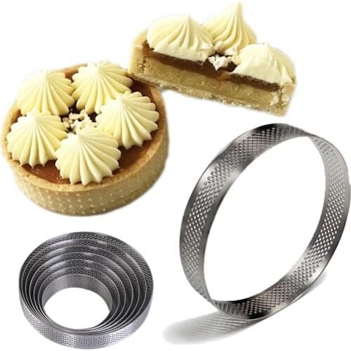 60/80mm Mini Tart Ring Stainless Steel Tartlet Mold Small Circle Cutter Pie Ring Heat-Resistant Perforated Cake Mousse Molds 4/8