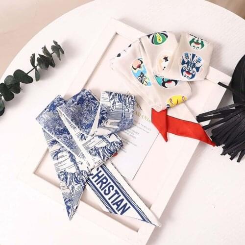 Лента для волос New Chic Style Animal Printed Hair Scarf Satin Women Girls Luxury Long Skinny Handle Bag Scarfs Foulard Cheveux