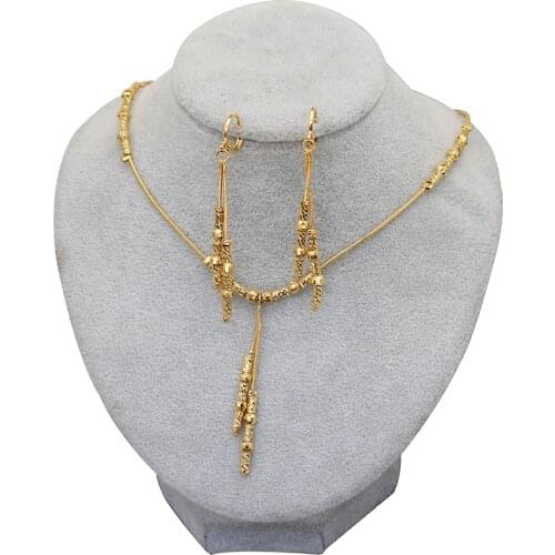 Small Beads Dubai Necklace Earrings for Women/Girls,Fashion Charms Ball Sets Gold Color,Ethioipian Jewelry African Indian Gift