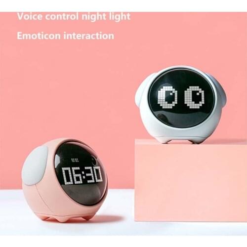 Cute Expression Pixel Kids Alarm Clock Multi Function Electronic Digital Led Night Wake Up Light Table Clock