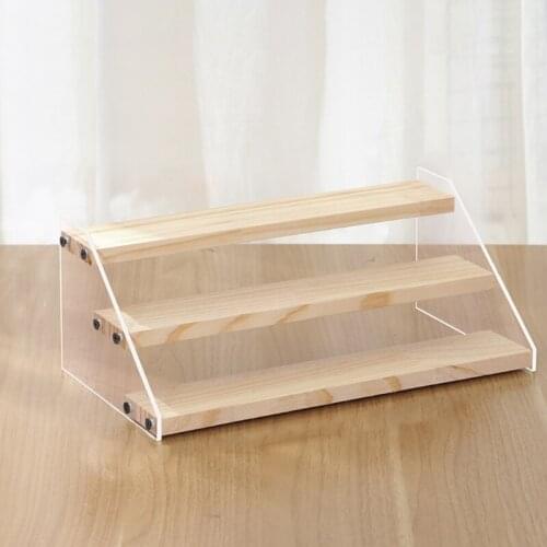 H55A Multipurpose Display Riser Rack Stand Clear Wooden 2/3/4-Tier Step Shelf Dolls Figure Counter Ladder Riser Stand Cupcake