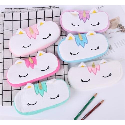 Multifunctional Pencil Box Plushed Writing Case Zippered Girl’s Unicorn Carton Stationery Case High Capacity Storage Bag F908
