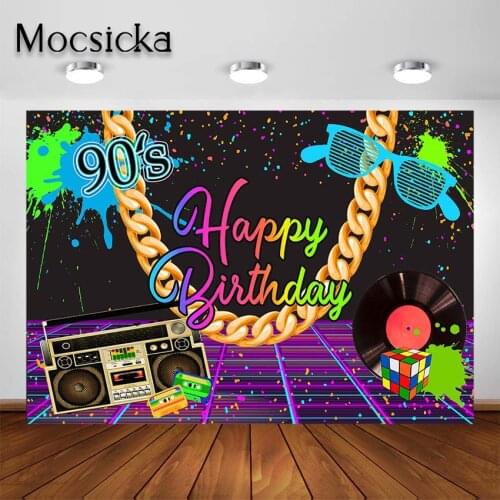Mocsicka 80s 90s Birthday Party Backdrop Neon Graffiti Retro Hip-Hop Back to The 80S 90S Party Decoration Photoshoot Backgroun