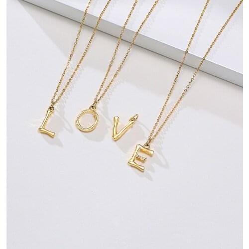 2021 Stainless Steel Fashion Bamboo Plating 18K Gold Can DIY 26 Letter Simple And Temperament Pendants Suitable For Women