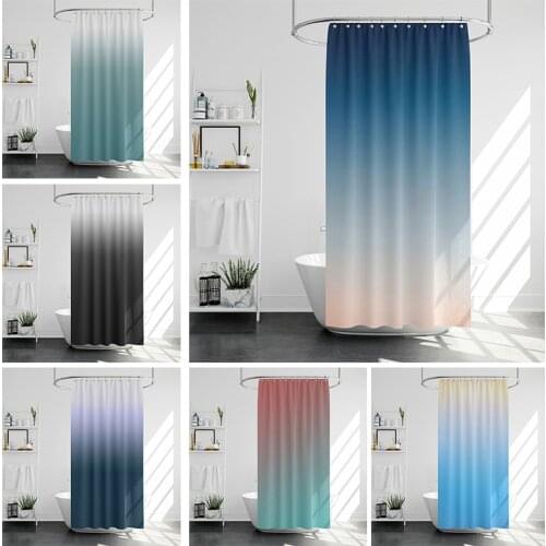 Opaque Waterproof Shower Curtains with Hooks Rings for Bathroom Gradient Color Anti-mold Polyester Fabric for Childrens Bathtub