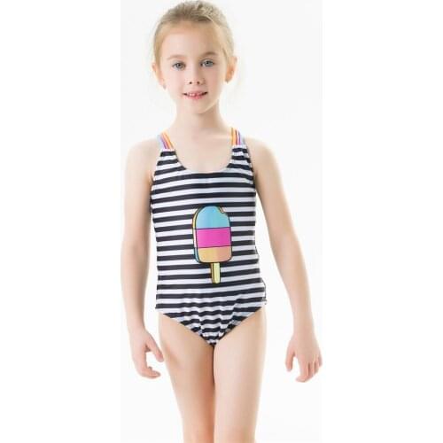 2020 New Baby Girl Swimsuit One Piece Swimwear Classic Cross Straps Bodysuit Striped Swimsuit for Girl Ice-cream Bathing Suit