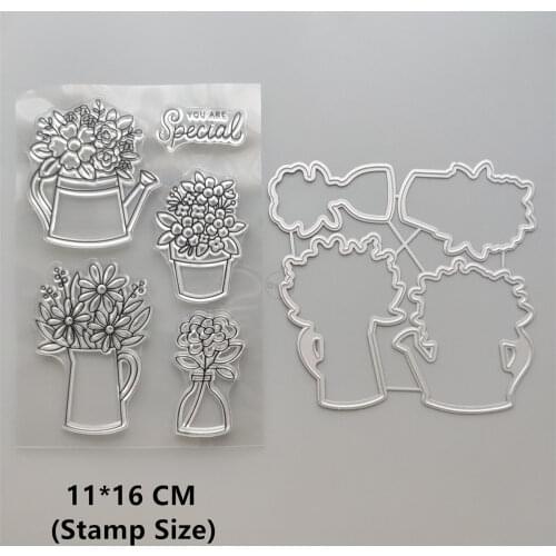 2021 New Flowers Vase Clear Stamps and Metal Cutting Dies DIY Scrapbooking Embossing Album Seal Template Punch Stencils