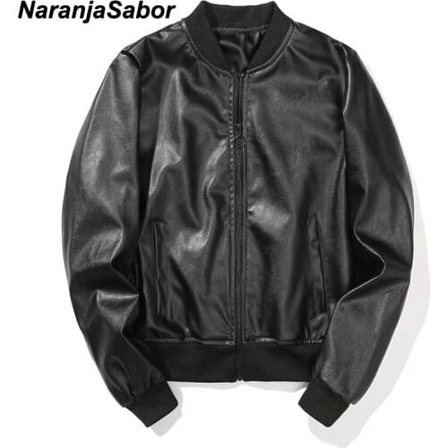 NaranjaSabor New Mens Black Leather Jackets Autumn Winter Casual Motorcycle PU Jacket Male Pocket Biker Leather Outwear N725