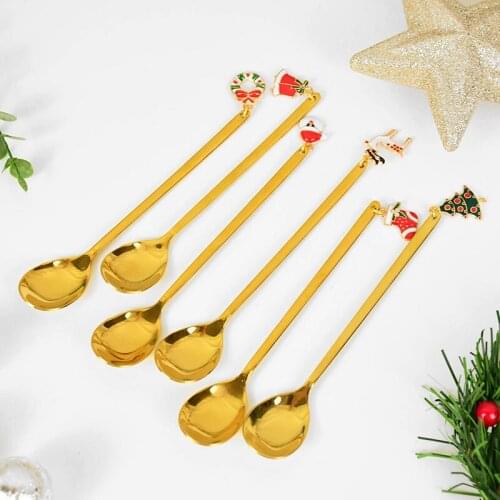 Stainless Steel Christmas Spoons Gold Cake Dessert Coffee Spoon Kitchen Accessories Tableware Santa Claus Xmas Tree Elk Spoons