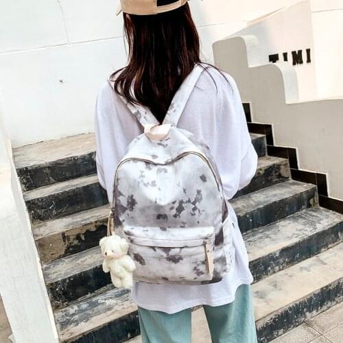 Fashion Womens Backpack Cute Pendant School Bag For Girls Tie-dye Trendy Nylon Waterproof Travel Backpacks Scoolbags 2021