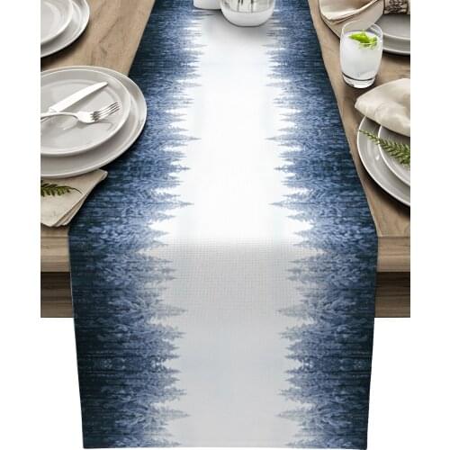 Pine Forest Snowflakes Table Runner Wedding Decor Table Cover Christmas Decoration Holiday Party Tablecloth