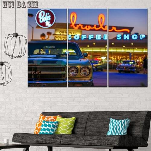 Mordern Modular Canvas Wall Art Car Pictures HD Printed Painting 3 Pieces Home Decor Chevrolet Chevelle SS Car Poster Frame