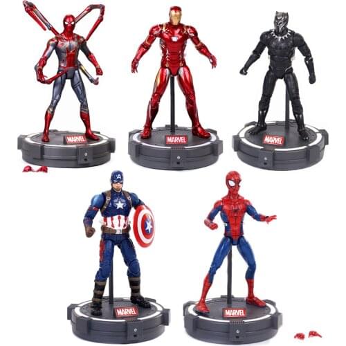 Super Heroes Avengers Thanos Marvel Captain America Thor Iron Man Spiderman Hulkbuster Hulk Action Figure with Luminous Base
