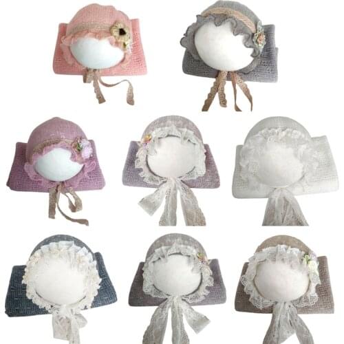 Newborn Knit Stretch Wrap+Hat Set Crochet Blanket Bonnet Baby Photography Props